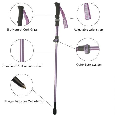 Bastoncini da trekking pieghevoli, leggeri e regolabili in 3 sezioni, con punta in acciaio al tungsteno, in fibra di carbonio.