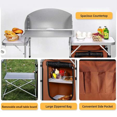 Tavolo da cucina pieghevole multifunzione in alluminio per campeggio all'aperto con borsa Oxford e armadietto. 
