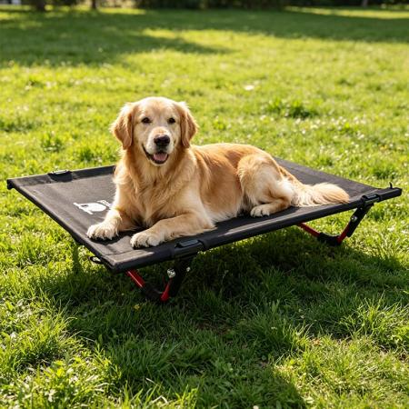 Lettino per animali domestici ultraleggero, pieghevole e compatto, con logo personalizzato, ideale per campeggio e cani.