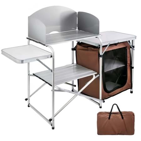 Tavolo da cucina pieghevole multifunzione in alluminio per campeggio all'aperto con borsa Oxford e armadietto. 