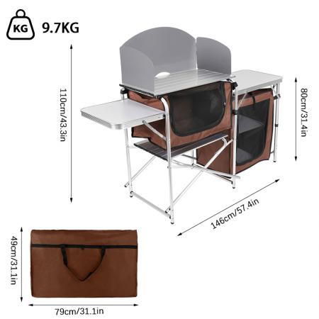 Tavolo da cucina pieghevole multifunzione in alluminio per campeggio all'aperto con borsa Oxford e armadietto. 