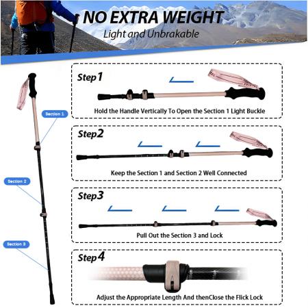 Bastoncino da trekking ultraleggero in fibra di carbonio 3k, telescopico a 3 sezioni, personalizzabile. 