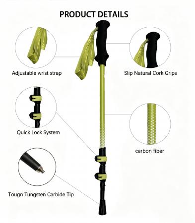 Bastoncini da trekking ultraleggeri in fibra di carbonio 3k, telescopici a 3 sezioni, realizzati su misura. 