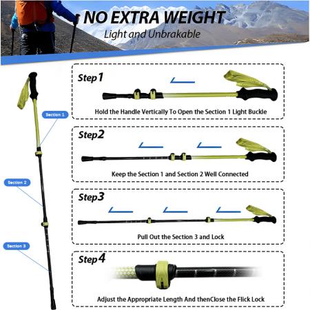 Bastoncini da trekking ultraleggeri in fibra di carbonio 3k, telescopici a 3 sezioni, realizzati su misura. 