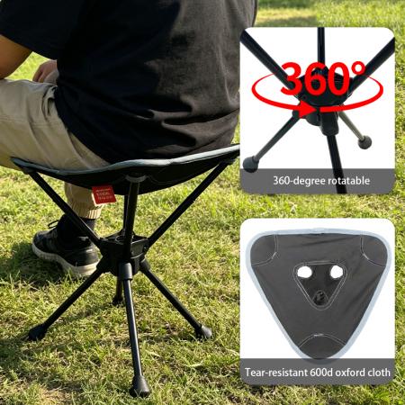 Sgabello da campeggio pieghevole girevole a 360° a 3 gambe in lega di alluminio, portatile per esterni, per pesca ed escursionismo 