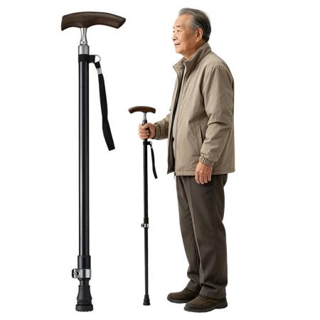 Bastone da passeggio telescopico regolabile in alluminio leggero con impugnatura in gomma e fibra resistente per esterni, fornitura di fabbrica