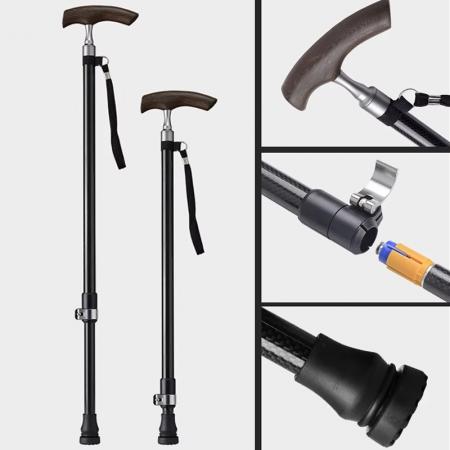 Bastone da passeggio telescopico regolabile in alluminio leggero con impugnatura in gomma e fibra resistente per esterni, fornitura di fabbrica