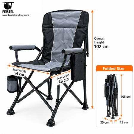 Sedia da campeggio pieghevole imbottita di lusso – Sedia da esterno riscaldata con schienale alto, PVC Oxford 600D, imbottitura in cotone perlato, capacità 150 kg, riscaldamento 5V/2A 