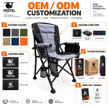 Sedia da campeggio pieghevole imbottita di lusso – Sedia da esterno riscaldata con schienale alto, PVC Oxford 600D, imbottitura in cotone perlato, capacità 150 kg, riscaldamento 5V/2A 