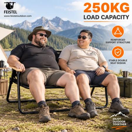 Sedia da campeggio per esterni per 2 persone per coppie – Divanetto da campeggio pieghevole a 2 posti, telaio in alluminio 7075, Oxford 600D, capacità 250 kg 
