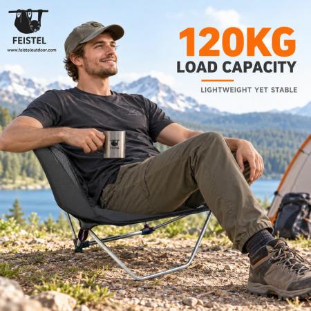 Sedia da campeggio senza gambe tradizionali – Sedia da trekking ultraleggera a basso profilo da 850 g, telaio in alluminio 7075, Oxford 600D, capacità 120 kg 