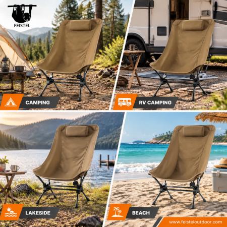 Sedia da campeggio pieghevole con schienale alto e poggiatesta – Alluminio 7075, 2,6 kg, confezione compatta da 48×16 cm 