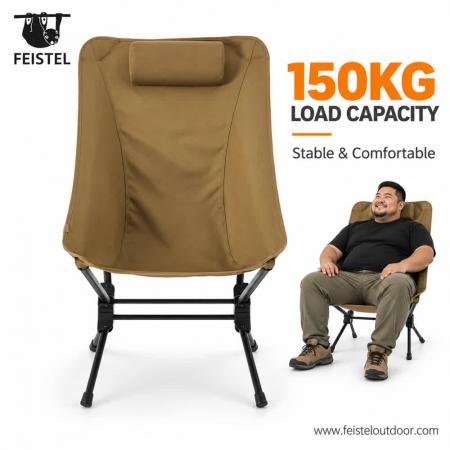 Sedia da campeggio pieghevole con schienale alto e poggiatesta – Alluminio 7075, 2,6 kg, confezione compatta da 48×16 cm 