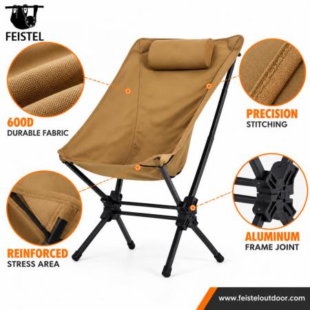 Sedia da campeggio pieghevole con schienale alto e poggiatesta – Alluminio 7075, 2,6 kg, confezione compatta da 48×16 cm 