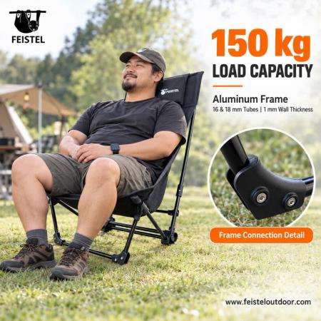 Sedia da campeggio a dondolo reclinabile XL | Alluminio 1,75 kg 150 kg | FEISTEL 