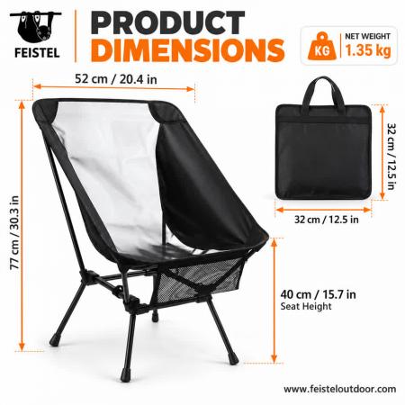 Sedia da campeggio portatile leggera da 1,35 kg – Sedia pieghevole ultraleggera in alluminio 7075, capacità 150 kg 