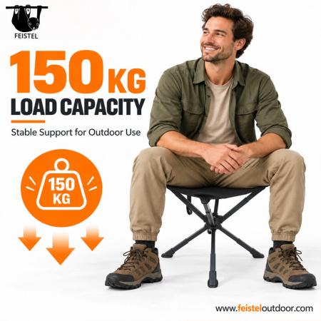 Sgabello a 3 Gambe Oversize – Grande Sgabello da Campeggio a Treppiede Pieghevole con Telaio in Alluminio 7075, Seduta in Rete di Poliestere 600D e Portata 150kg 