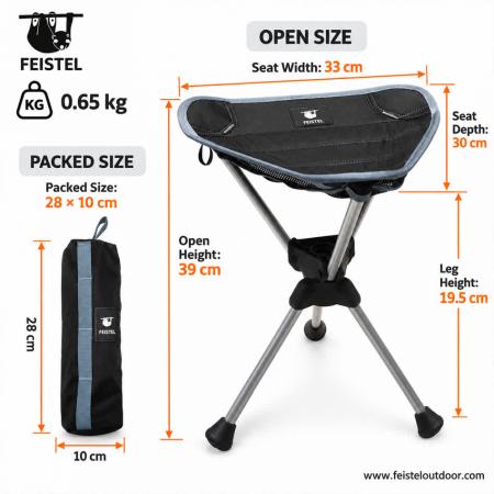 Sgabello da campeggio leggero – Mini sgabello pieghevole a treppiede da 0,65 kg con telaio in alluminio 7075, seduta in tessuto Oxford e custodia per il trasporto 