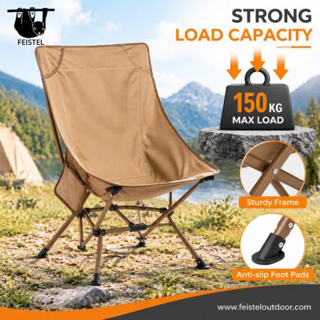 Sedia da campeggio senza braccioli – Sedia da campeggio pieghevole a schienale alto senza braccioli, struttura in alluminio 7075, rete in poliestere 600D e capacità di 150 kg 