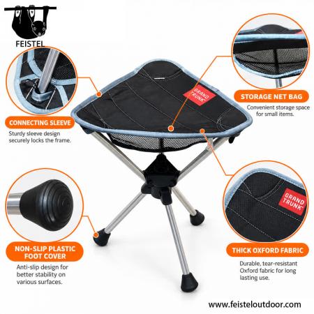 Sgabello da campeggio leggero – Mini sgabello pieghevole a treppiede da 0,65 kg con telaio in alluminio 7075, seduta in tessuto Oxford e custodia per il trasporto 