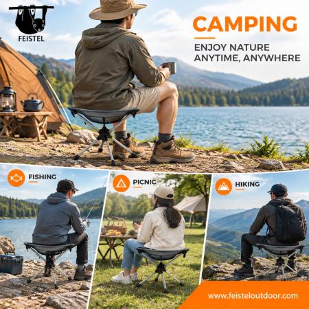 Sgabello da campeggio leggero – Mini sgabello pieghevole a treppiede da 0,65 kg con telaio in alluminio 7075, seduta in tessuto Oxford e custodia per il trasporto 